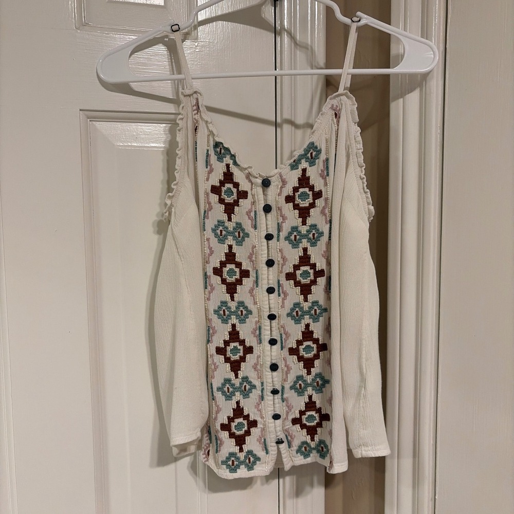 Shyanne Womens Cold Shoulder Cami Top White M Embroidered Boho Rayon Button Down
